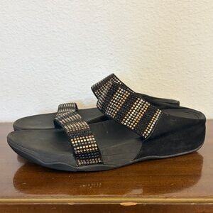 Fitflop Flare Strobe Black Rhinestone  Sparkle Slides 9